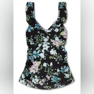 Isabel maternity by Ingrid and Isabel v-neck peephole ruffle maternity tankini.